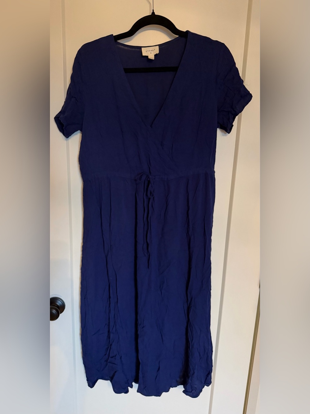 Everly Deep Blue V-Neck Midi Dress